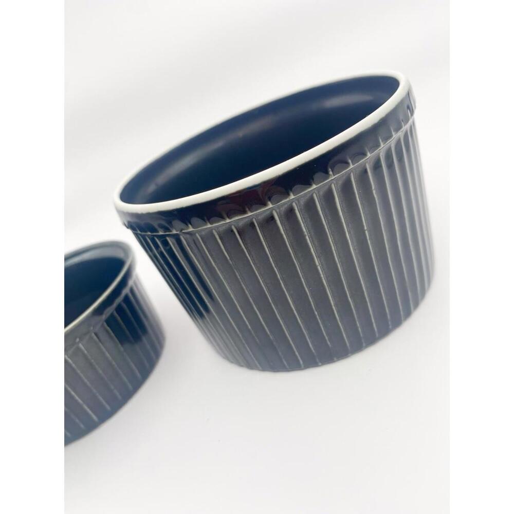 VTG Ramekin Pillivuyt France Black Porcelain Souffle Culinaire Dish Ribbed Bake